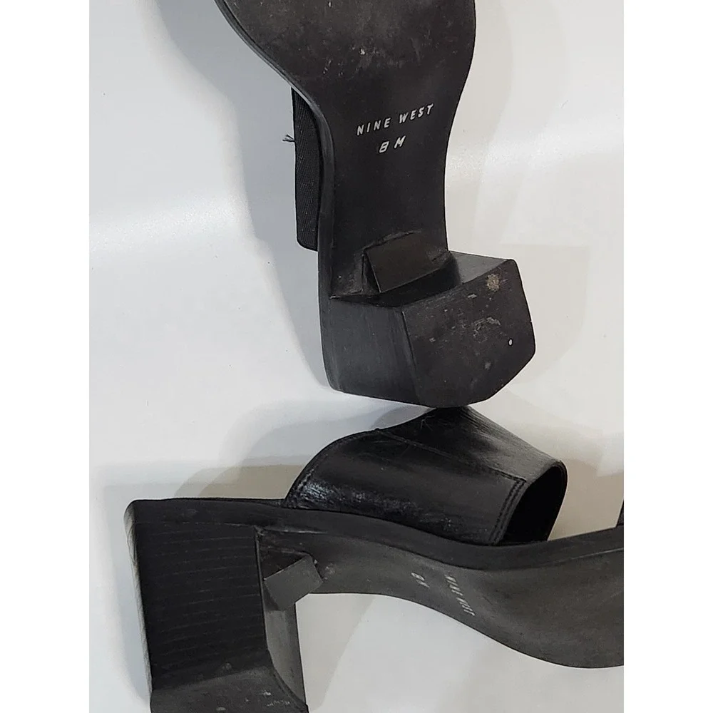 Y2K black leather platform block heels womens Nine‎ West size 8